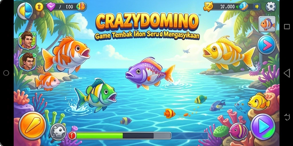 Tangkapan layar gameplay CRAZYDOMINO yang menampilkan aksi Tembak Ikan seru.