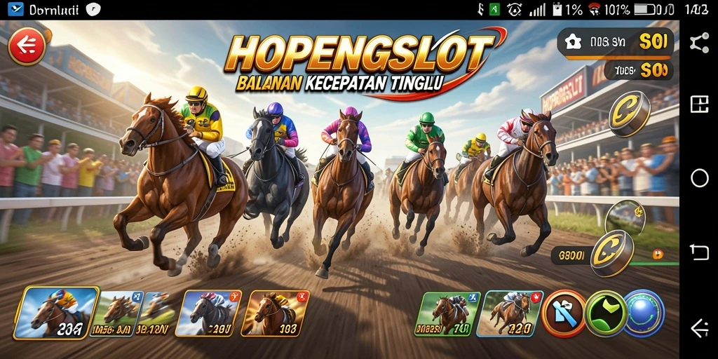 Screenshot gameplay HOPENGSLOT menampilkan aksi balapan yang mendebarkan.