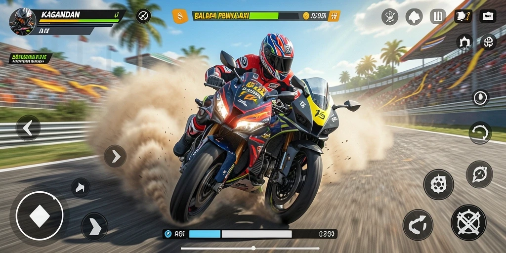 Tampilan gameplay balap motor yang mendebarkan dari KAGANDAN.