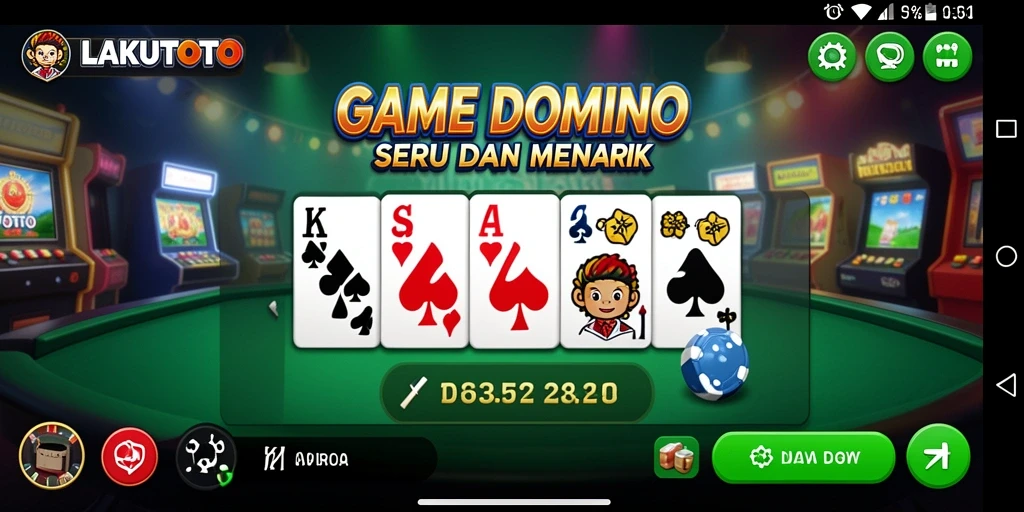 Screenshot utama menunjukkan gameplay domino yang seru dan interaktif.