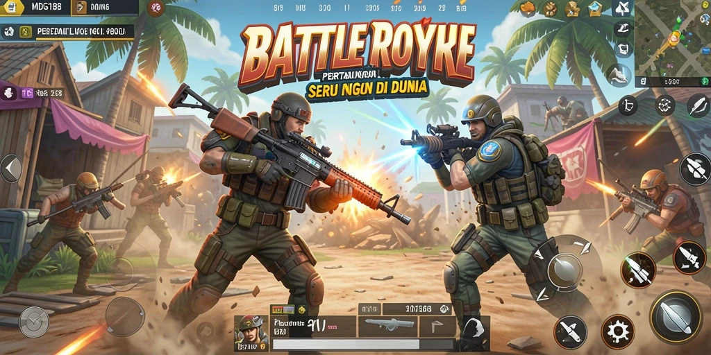 Screenshot gameplay MDG188 menunjukkan aksi seru di arena Battle Royale.