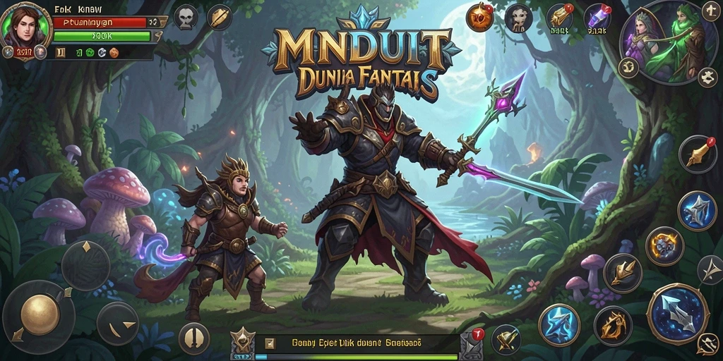 Tangkapan layar MNDUIT menunjukkan pertempuran epik karakter dalam dunia fantasi.