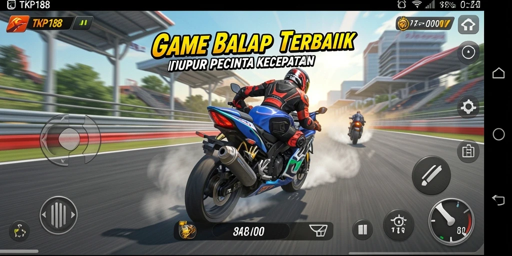 Screenshot permainan TKP188 menampilkan aksi balap motor yang intens dan menegangkan.